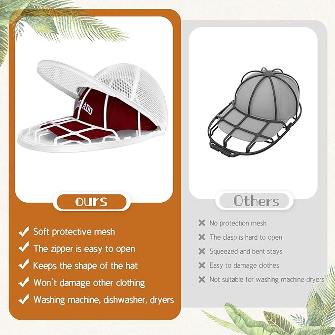 Hat Washer Cage, Baseball Cap Washing Cage Hat Cleaner for Washing Machine or Dishwasher, Durable Cleaning Protector with Frame Hat Rack and Laundry Bag, Suitable for Adult and Kids Ball caps, White
