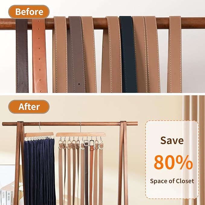 Bra Hanger for Closet Organizer, Wooden Tank Top Hangers with 20 Foldable Hooks, 360° Rotating Design, Space Saving Storage for Tank Tops, Bras, Scarves, Belts, Ties etc (2, Wood)