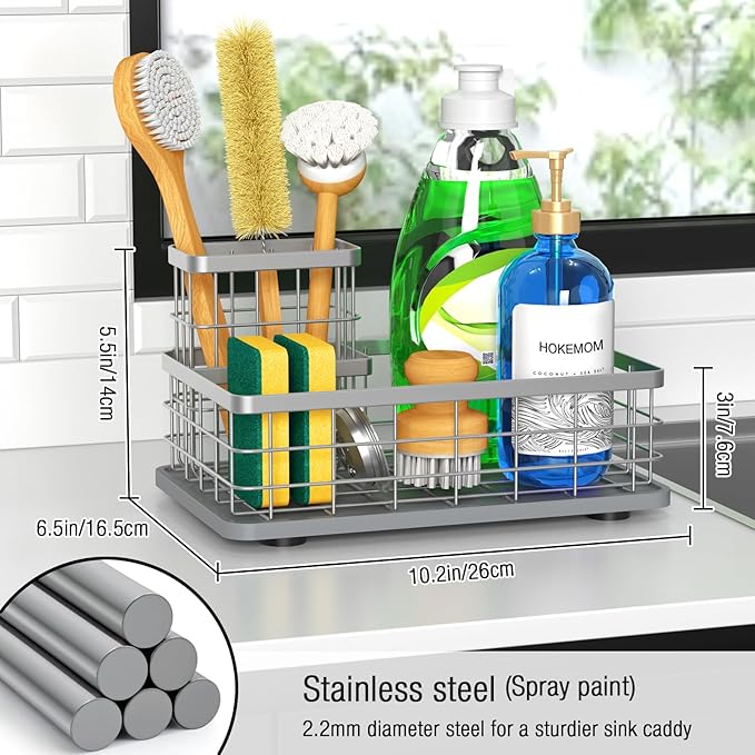 Kitchen Sink Caddy Organizer, [Stay-Dry Anywhere & No Drainage Needed] Sponge Holder for Kitchen Sink Countertop,Stainless Steel with Rust-Resistant Coating-10.24" L x 6.5" W x 5.83" H