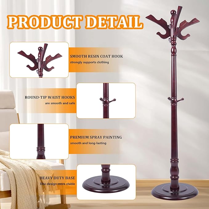 Coat Rack Freestanding Heavy Duty, Coat Hanger Stand Height 71’’ with Hooks, Coat Tree Freestanding Hat Rack Stand for Entrance, Office, Living Room, Bedroom, Corridor