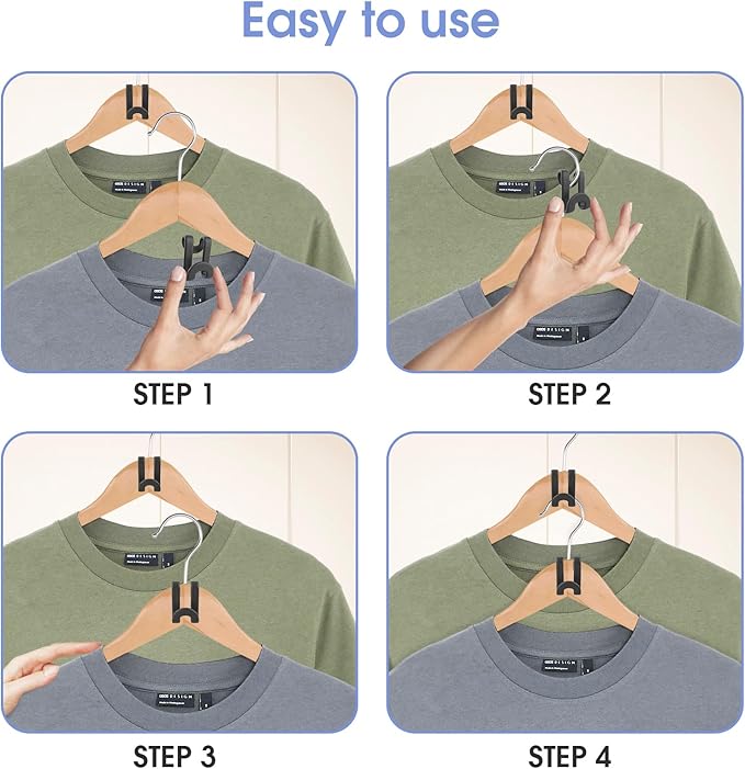 80Pcs Clothes Hanger Connector Hooks, Plastic Space Saving Heavy Duty Hanger Extender Clips for Closet Organizers, Black