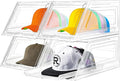 4 Pack Hat Organizer for Baseball Caps,Large Clear Cap Organizer with Drawer,Hats Holder Box for Closet with Sliding Tray,Stackable Hat Rack Display Case,Multi-use Hat Case for Caps,Each Holds 12 Hats