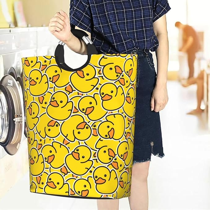 Cute Rubber Ducky Laundry Hamper Yellow Cartoon Ducks Storage Basket Toys Clothes Organizer Bin For Home Bathroom Bedroom Dorm Nursery, 52l