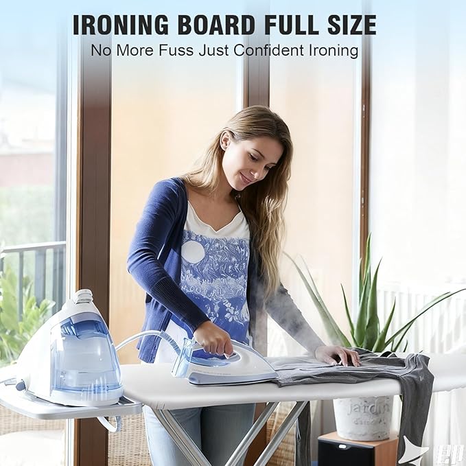 oleaf Ironing Board with Cover and Thicken Pad 43 x 13 Height Adjustable Full Size Foldable Iron Board with Iron Rest, Stable Steel Legs, Metal Construction, Heat Resistant, Gray and White Triangles