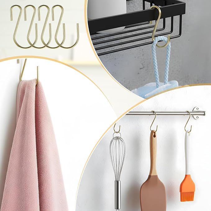 100 Pcs 1 Inch Mini S Hooks for Hanging, Metal S Shaped Hook Mini S Wire Hanger‌ Connectors Ornament Hooks for Hanging Jewelry Small Kitchenware Potted Plants(Gold)
