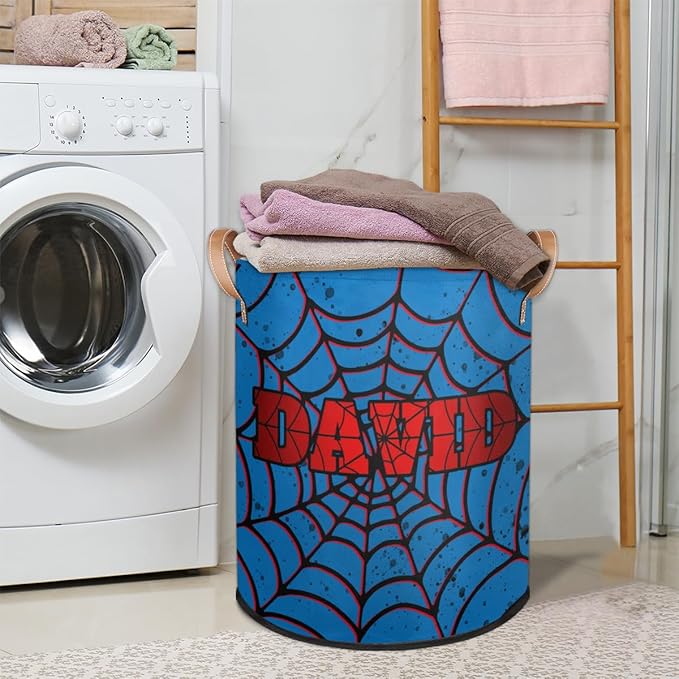 Spider Wed Personalized-Laundry-Hamper-Basket for Kids Custom Name Collapsible Storage Organizer Bin Dirty Clothes Toys Hamper for Boys Nursery in Laundry, Bedroom, Bathroom Gold
