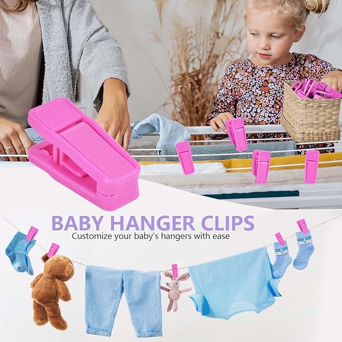40 Pcs Plastic Baby Hanger Clips Slim-line Finger Clips Set for Clothes Hanger Velvet Hanger (Pink)