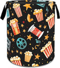 Popcorn Film Reel Star Laundry Basket,Fun Food Dirty Clothes Hamper,Movie Night Storage Bin Gifts,Foldable Waterproof Oxford Cloth Baskets for Bedroom,Bathroom,Home Decoration(19.7" x 15.8")