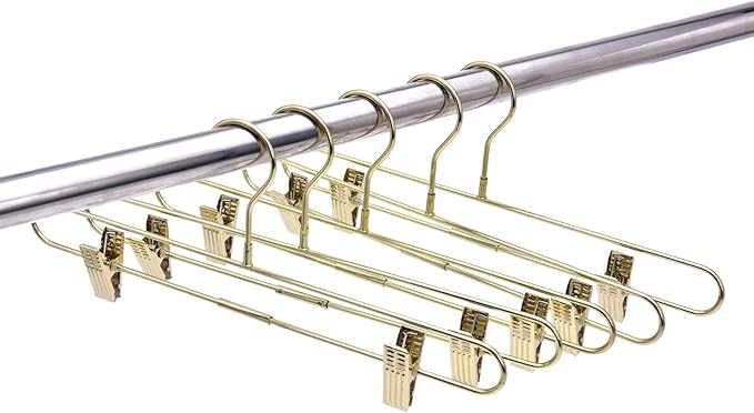 100 Quality Skirt Pants Trouser Hangers Heavy Duty Metal Swivel Hook (Gold, 100)