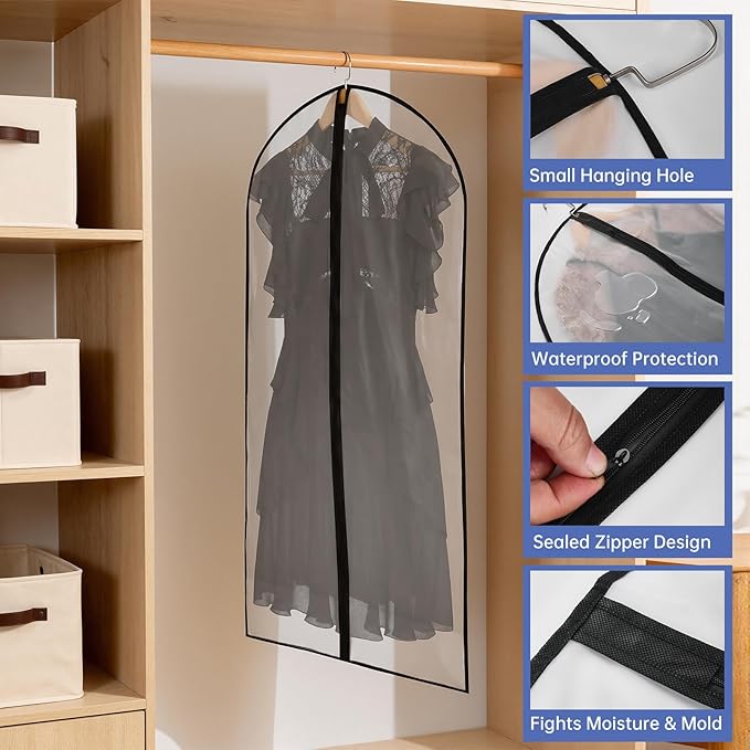 Garment Bags Zippered Hanging Storage Protect Dust Closet Organization Hanging Clothes Bags for Suits, Dresses, Coats (24x48 5Pack)