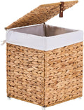 Mini Handwoven Laundry Basket with Lid, Natural Water Hyacinth Storage Basket with Handle, Removable Cotton Liner, Durable and Stylish for Bedroom, Bathroom, Laundry Room