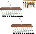 Hats Hangers with 10 Clips,Space Saving Cap Organizer for Closet,Wooden Legging Hangers 2 Pack,360° Rotating Hanging Closet Organizer for Pants, Skirts and Socks Storage(Set of 2,Vintage)
