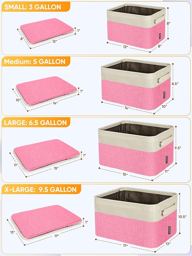 BALEINE 3 Pack Fabric Storage Bins for Shelves, Linen Storage Baskets for Organizing, Decorative Closet Bins for Clothes, Home (Pink, 15''x11''x9.5'')