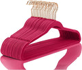 MIZGI Premium Velvet Hangers (50 Pack) Heavyduty - Non Slip Felt Magenta Red Rose Gold Hooks,Space Saving Clothes Hangers,Durable Strong for Suits,Coats Magenta/Rose Gold