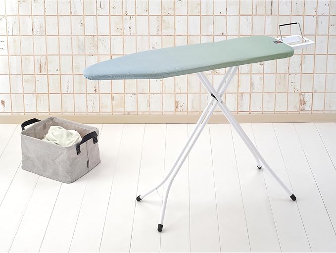 Brabantia - Ironing Board B – Flexible Iron Rest – Adjustable Height – Non-Slip Rubber Feet – 100% Fairtrade Cotton Cover with Foam Padding – Foldable – Soothing Sea – Size B (49 x 15 in)