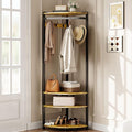 GarveeHome Corner Coat Rack With Shoe Bench for Entryway, Hall Tree With 6 Double Hooks, Clothes Rack With Storage and Organizer Shelf for Hallway, Closet