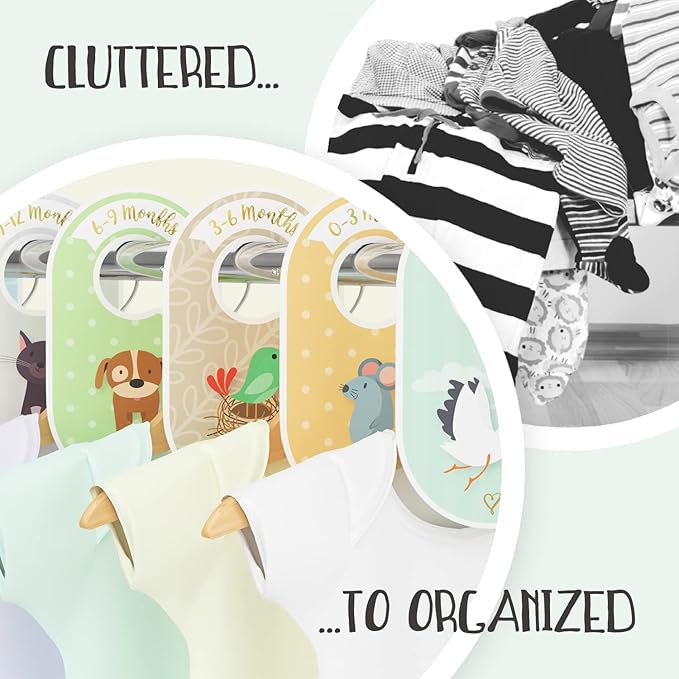 Baby Closet dividers & Baby Clothes Organizer - 18 x Baby Clothes Closet dividers - Neutral Hangers (boy & Girl) - Size & Age Baby Clothes dividers - Cozy Hedgehog