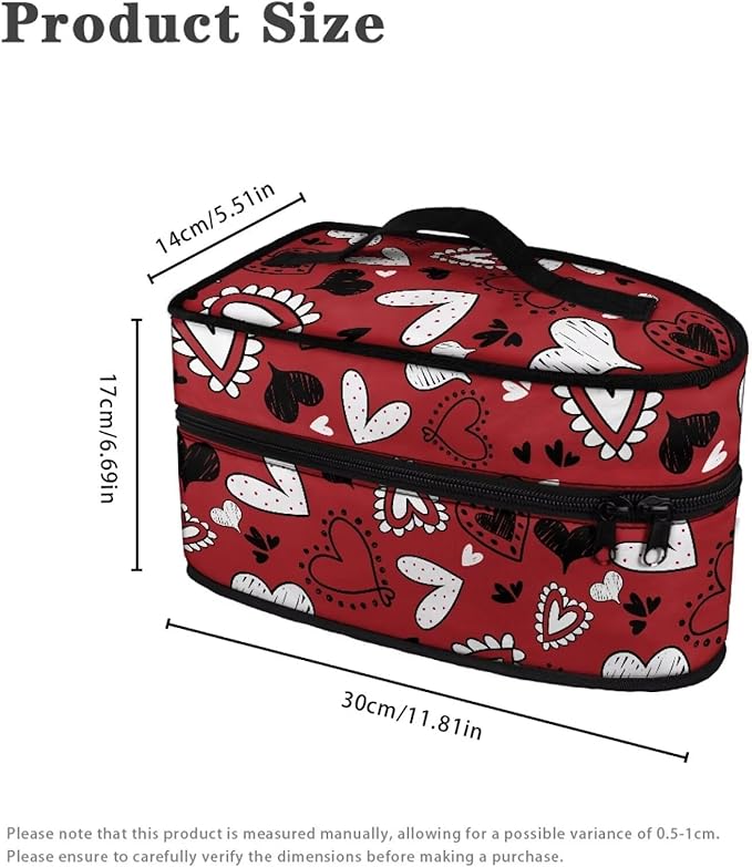 Red Love Heart Iron Storage Case for Valentine's Day Reusable Romantic Easy to Clean Iron Storage Bag with Zipper Handle