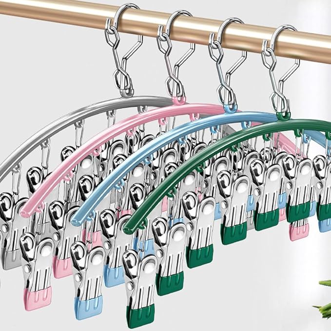 Legging Organizer for Closet,Upgrade Skirt Pants Hangers with Clips, Metal Yoga Pants Hangers 5 Pack w/10 Clips,Hangers Space Saving Closet Organizers w/Rubber Coated Closet Organizers(Pink), PH105