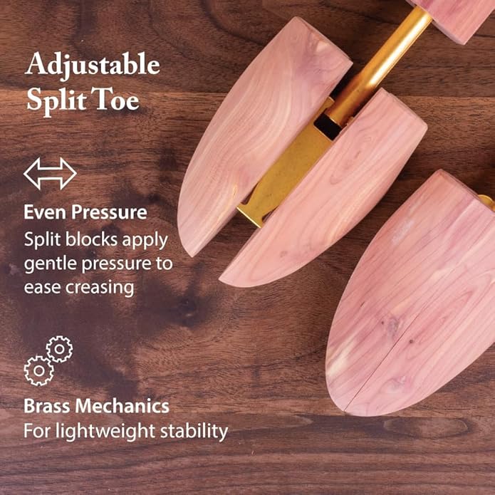 FootFitter Cedar Shoe Trees for Men & Women, Split Toe, Wide Heel, Premium Wood Shoe Shaper & Odor Control, USA Cedar (DW29)
