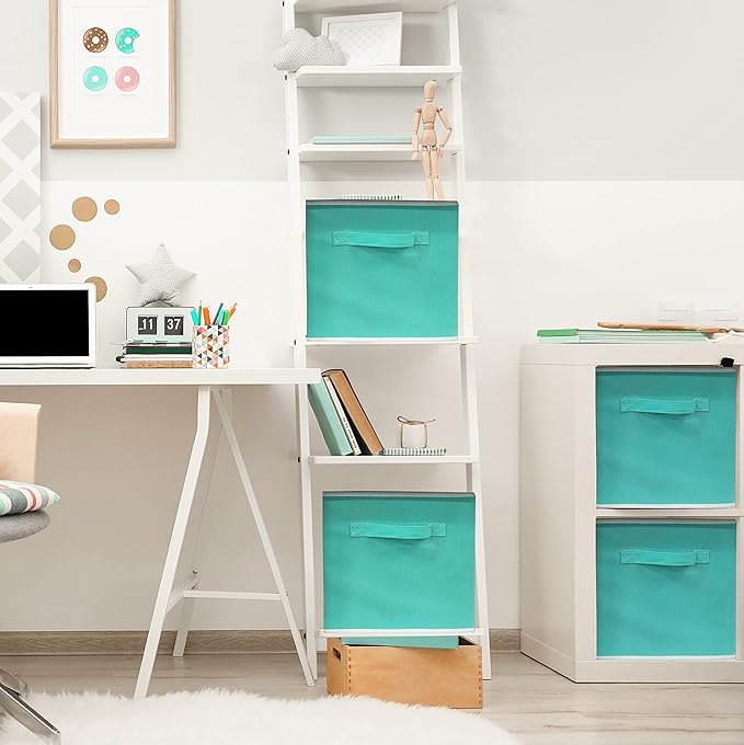 Simple Houseware Foldable Cube Storage Bins, 11-Inch Turquoise, 6-Pack Fabric Cubes Organizer for Closet or Shelves