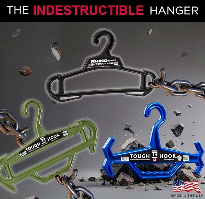 Tough Hook Original Xtreme Heavy Duty Hanger - The Superhero of Hangers USA-Made 200lb Capacity - Anti-Slip Design for Police Body Armor, Scuba BCD & Wetsuits - Durable ABS DuraResin, 1 Pack Black