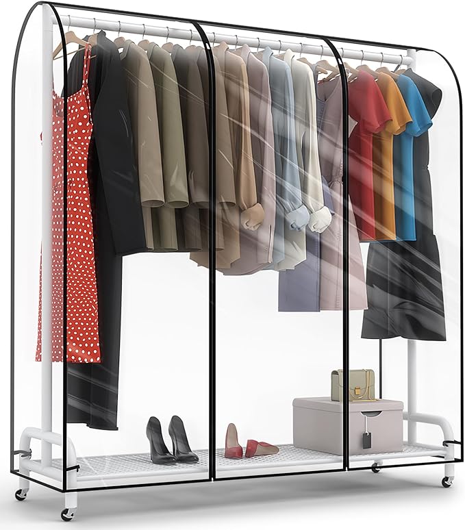 Clear Garment Rack Cover 51" L x 20" W x 60" H, Clothes Rack Cover with Reinforced Double Zippers, Waterproof PEVA Dustproof Protection – Cover Only, Rack Not Included