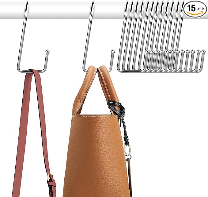 ZEDODIER 15 Pack Purse Hanger Closet, Bag Organizer Purse Hooks for Closet, Keeping Purses Visible and in Good Condition, Metal Hanging Backpack Holder Rack, Silver