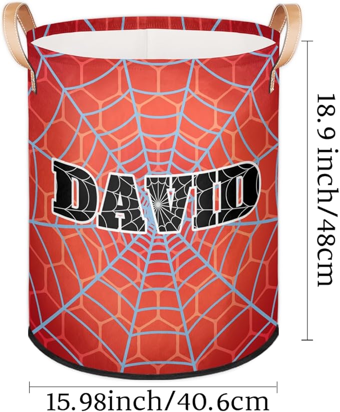 Spider Wed Personalized-Laundry-Hamper-Basket for Kids Custom Name Collapsible Storage Organizer Bin Dirty Clothes Toys Hamper for Boys Nursery in Laundry, Bedroom, Bathroom Red
