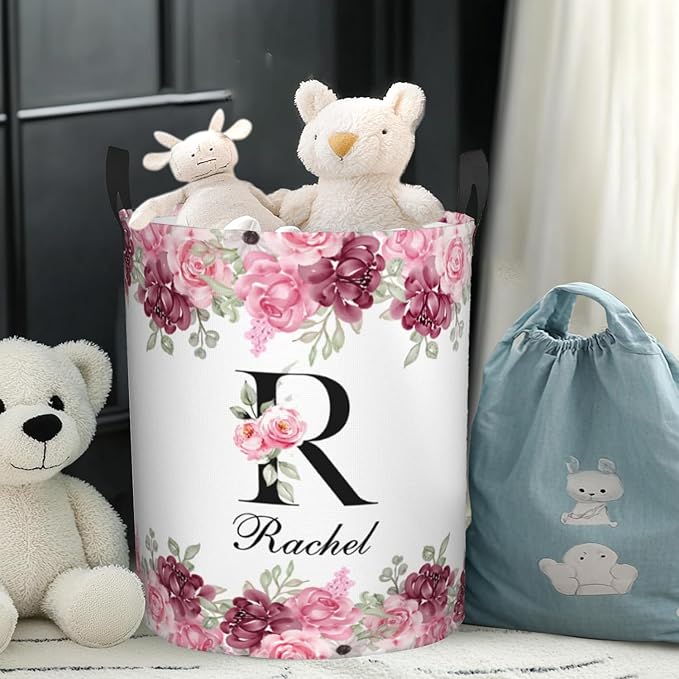 Custom Name Laundry Basket, Personalized Collapsible Laundry Hamper with Name for Bathroom Bedrooms, Customized Dirty Clothes Hamper Storage Basket Gifts for Kids Boys Girls Baby Men Women