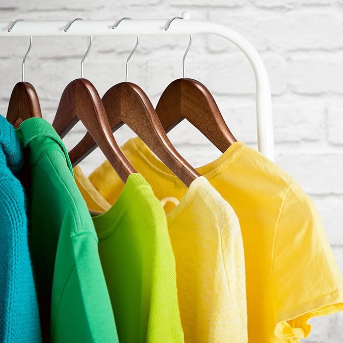 HOUSE DAY Bulk Wooden Hangers 200 Pack, Heavy Duty Wood Coat Hangers for Closet, Smooth Finish Woode Suit Hanger with Non Slip Pants Bar, Sturdy Wood Clothes Hanger for Shirts, Walnut