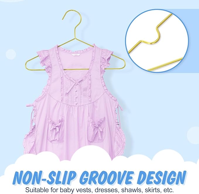 Gold Kids Hangers 12 Inch 60 Pack Strong Metal Wire Baby Clothes Hangers, Heavy Duty and Space Saving Infant Hangers for Toddler Chirldren Coats, Pants