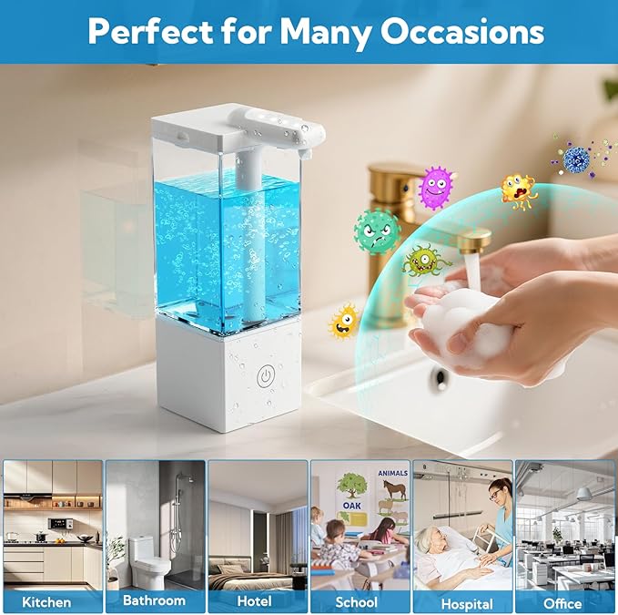 2 Pack Automatic Soap Dispenser Touchless, 16.5oz Rechargeable Liquid Hand Soap Dispenser for Kitchen Sink, Bathroom, Laundry Detergent Dispenser with 3 Adjustable Levels, Non-Slip Base