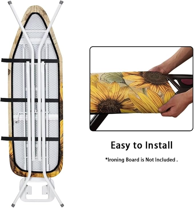 Sunflower Butterfly Ironing Board Cover and Pad, Resist Scorching and Staining, 15x54 Heavy Duty Iron Pad Covers Standard Boards with Elastic Edges,