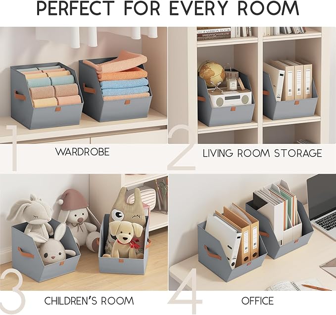 Fabric Closet Storage Cubes - 4 Pack Square Storage Bins with Dual Handles for Clothes, Towels, Toys, Cube Storage Organizers for Bedroom, Nursery, Shelves, Closet, Small Spaces, Grey