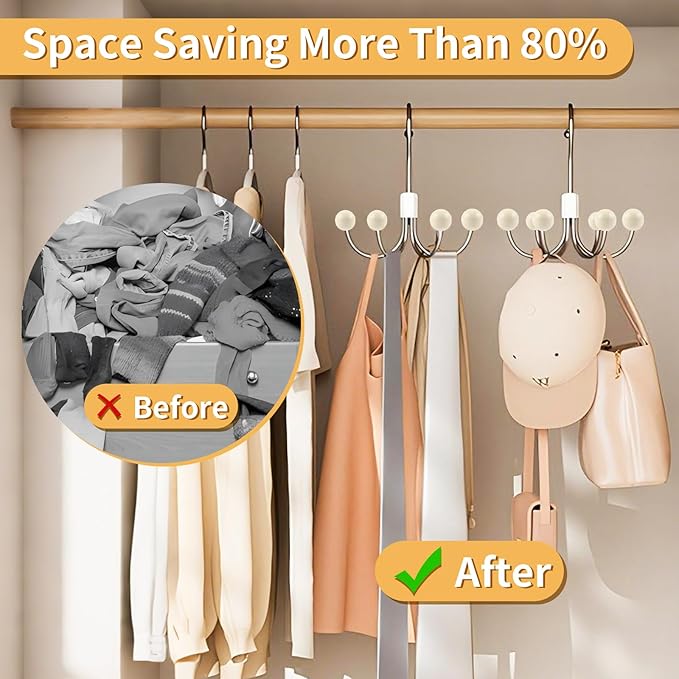 2 Pack Hoodie Hanger for Organizer 360° Swivel Closet Hooks for Belt, Space-Saving Hanger Bra Storage, Accessorise Organizer for Tie, Hat, Tanktop, Scarf, Purse