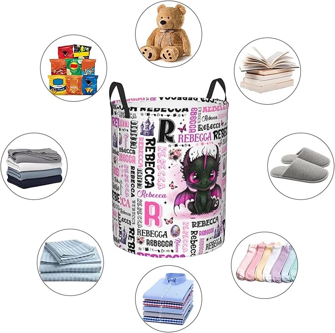 Personalized Dragon Laundry Basket For Baby Kids Boys Girls Adult Custom Hamper Basket With Name For Bathroom Bedrooms Collapsible Baby Laundry Basket, Dirty Clothes Hamper With Handles