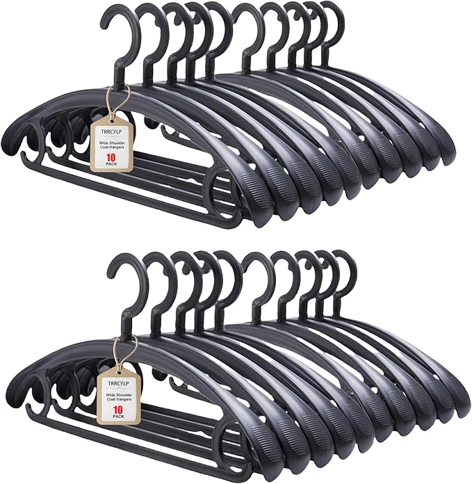 20 Pack Heavy Duty Plastic Hangers 25lb Capacity Swivel Hook Clothes Hanger Wide Shoulder Jacket Hangers Thick Winter Coat Hanger (Black)