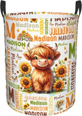 Personalized Highland Cattle Laundry Basket For Baby Kids Girls Adult Custom Hamper Basket With Name For Bathroom Bedrooms Collapsible Baby Laundry Basket, Dirty Clothes Hamper With Handles