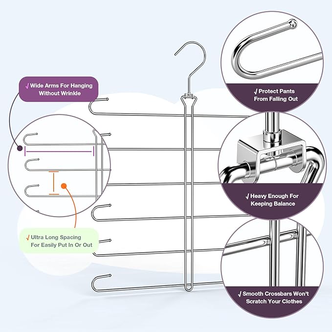 Leggings Hangers for Closet,2 Pack Metal Yoga Pants Hanger Hold 24 Leggings,Scarf Organizer,Closet Organizer for Pants,Scarf,Tank Tops,Bra,Jeans