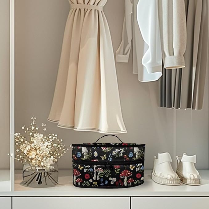 Mushroom Daisy Flower Butterfly Print Steam Iron Storage Bag Portable Garment Steamer Case Lightweight Travel Iron Organizer Waterproof & Dustproof Carrier Bag, Case Only
