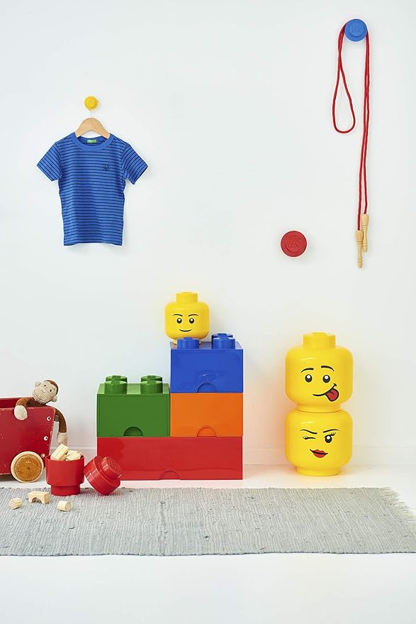 Room Copenhagen, LEGO Storage Head (Mini) - Girl - 4 x 4.5 Inches (10.2 x 11.5 cm) - Stackable Plastic Storage Box with Lid for Kids' Toy Organizer and Room Decor