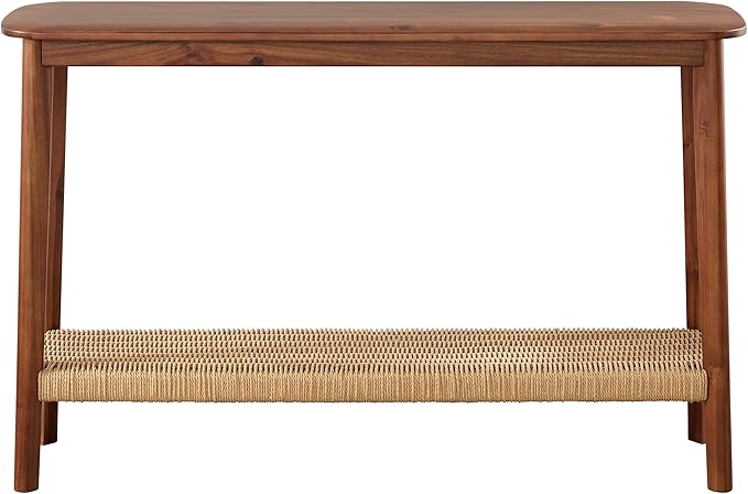 Alaterre Furniture Calais Console Table - 48-Inch Entryway Table with Woven Shelf - Solid Acacia Wood Modern Sofa Table (Warm Chestnut)