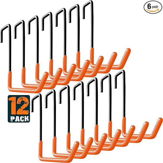 Rafter Hanger Large S Garage Hooks Bike Storage System Holder Organizer, with Non Slip Coating, for Organizing Hanging Basket, Ladders,Bicycle Wheel,Ropes and Bulk Items (12Pack, Orange)