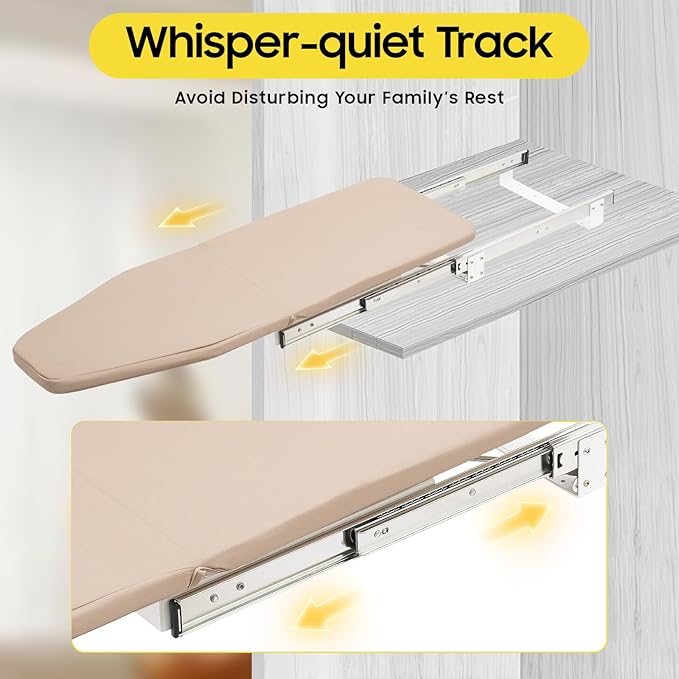 Retractable Ironing Board, 180° Rotation Foldable Ironing Board Closet Sliding Out Swivel Iron Boards Mounted Pull Out Iron Folding Boards with Cloth Cover for Bedrooms Checkrooms Sewing Rooms