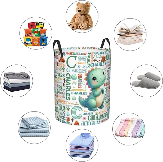 Personalized Dinosaur Laundry Basket For Baby Kids Boys Girls Adult Custom Hamper Basket With Name For Bathroom Bedrooms Collapsible Baby Laundry Basket, Dirty Clothes Hamper With Handles