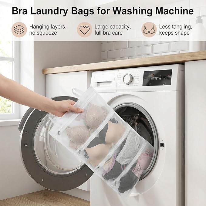 2PCS Bra Laundry Bags for Washing Machine, Delicates Bra Washing Bags for Laundry and Storage, Holds 8 D–F Cup Sizes, 4-in-1 Clean Dry Store Dust-Proof Design, Cleans Better Than Single Bag