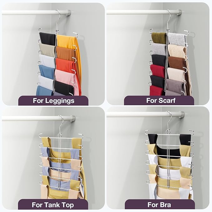 Leggings Hangers for Closet,2 Pack Metal Yoga Pants Hanger Hold 24 Leggings,Scarf Organizer,Closet Organizer for Pants,Scarf,Tank Tops,Bra,Jeans