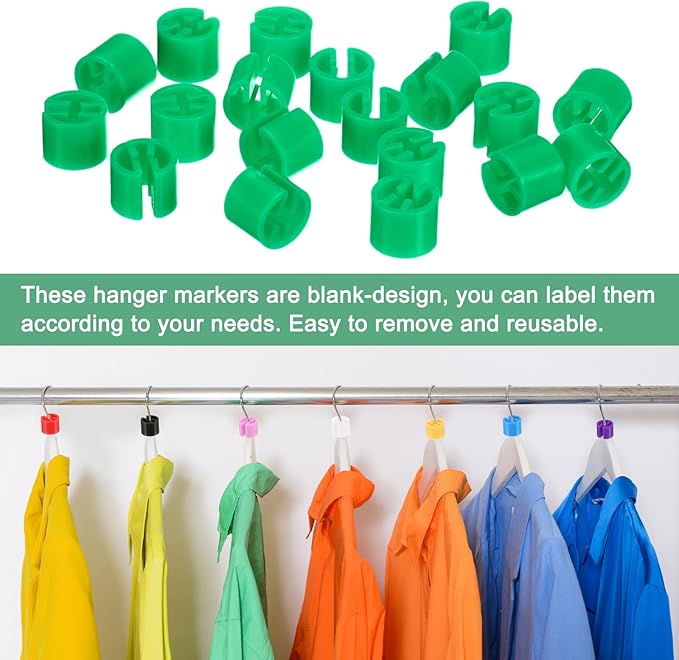 300-Pack Clothes Hanger Markers Blank, Plastic Garment Color Coded Size Clips Fit 3.5mm Rod for Clothing/Wire Hangers, Colored Coding Marker [Dark Green]
