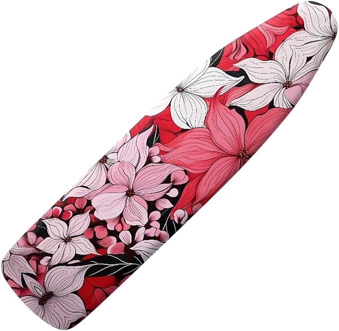 Flashideas Red Flower Ironing Board Cover with Hook and Loop Adjustable Fasteners Ironing Board Covers Protective Scorch Resistant Universal Fit Easy Install Clean